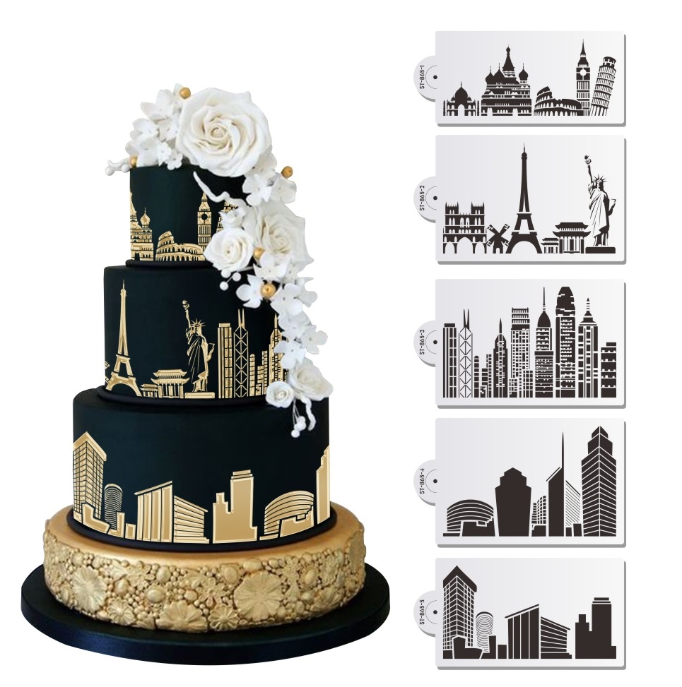 Polyester Film General Skyline City Style Cake Decorating Stencil Craft 