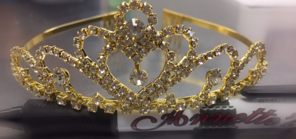 Gold Tiara with Silver Rhinestones Cake Topper - Image 2