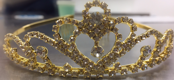 Gold Tiara with Silver Rhinestones Cake Topper